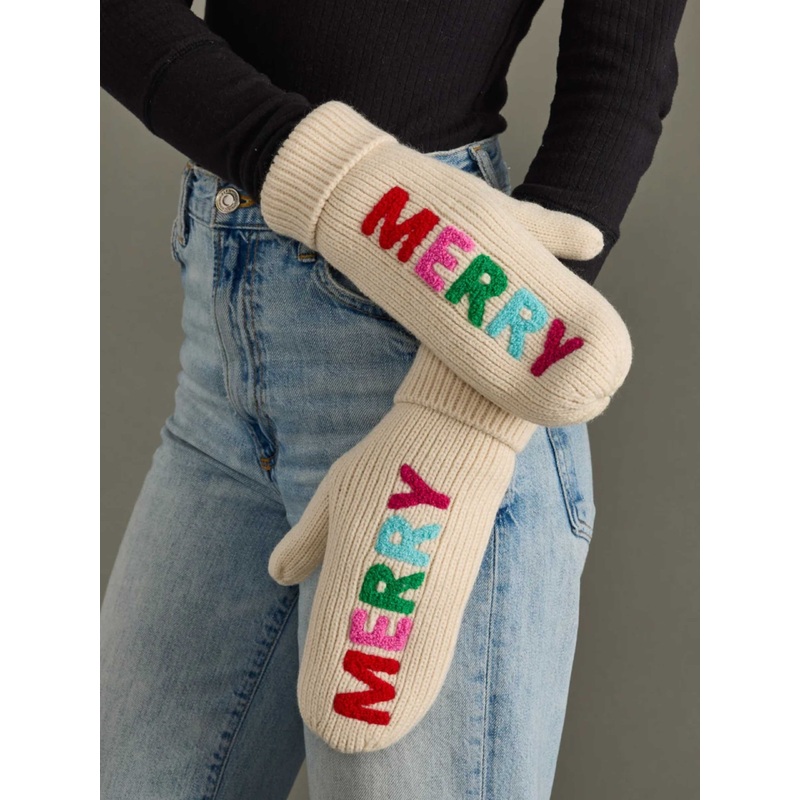 Beige Merry Knit Mittens O/S