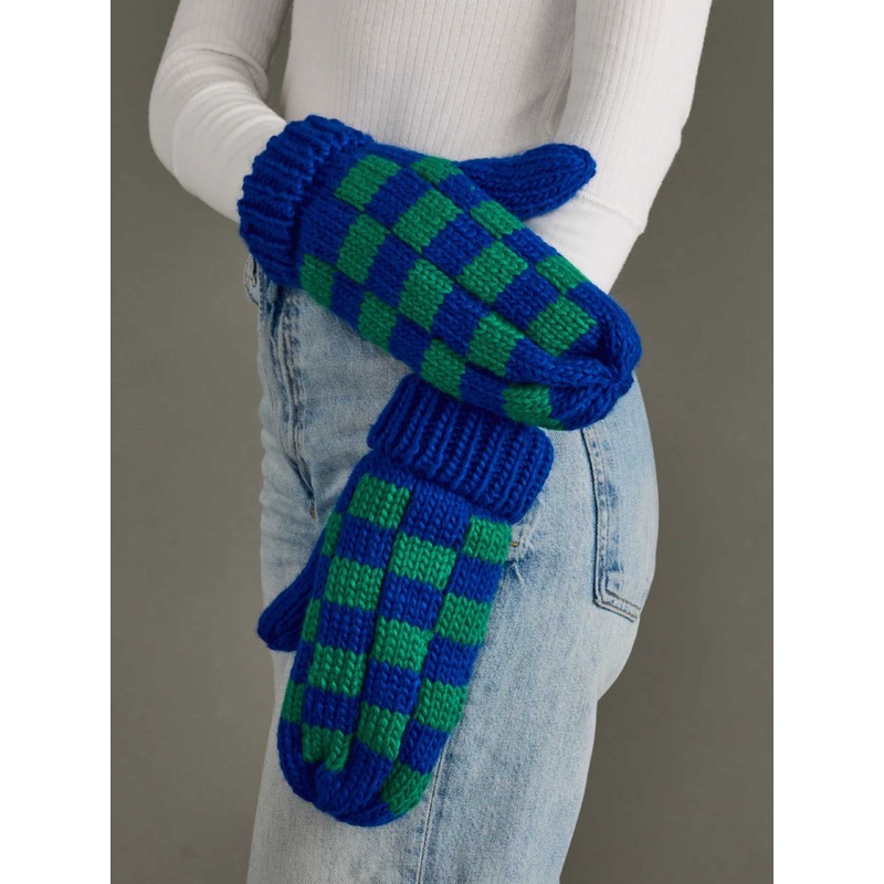 Blue and Green Checkered Mittens O/S