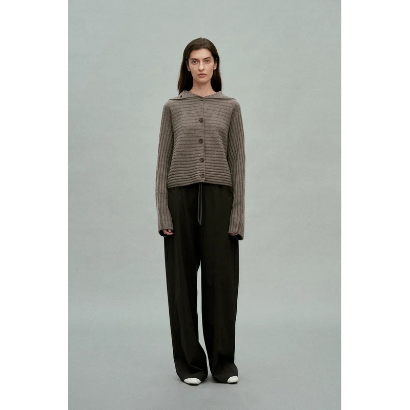 Charlotte Turtleneck Ribbed Knit Cardigan in Merino Wool-Cashmere XS