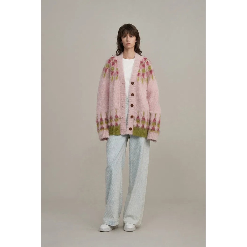 Deanna Fair Isle Cardigan in Baby Alpaca Blend XS