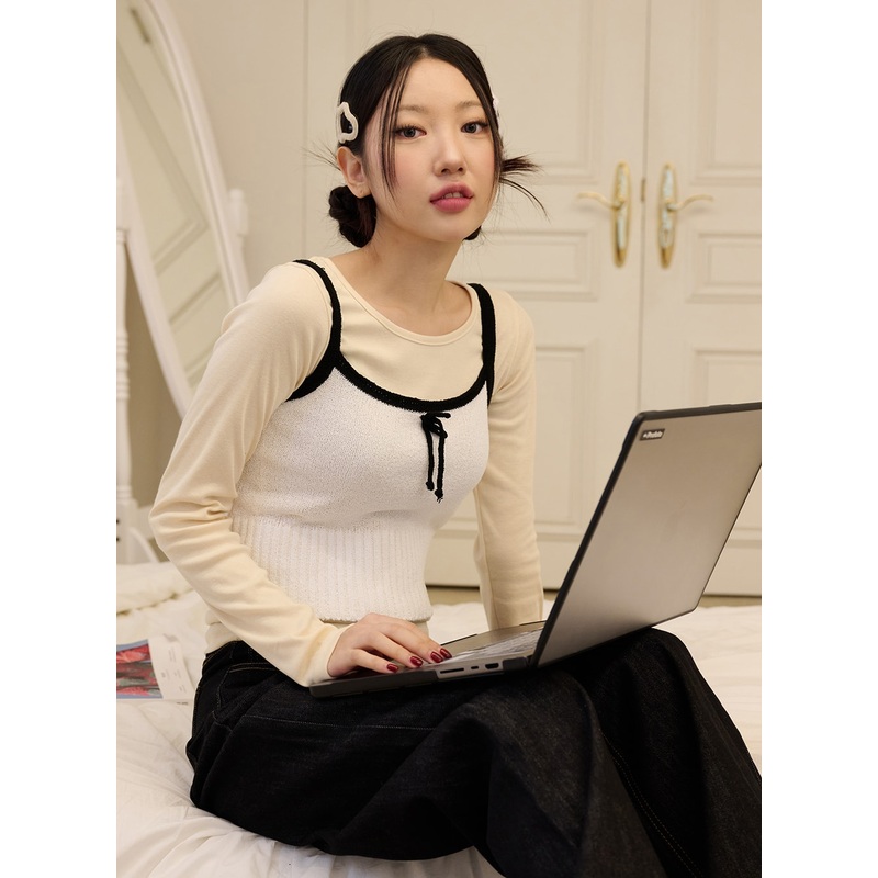 Balletcore Ribbon Crop Tank Top OD327 White S/M