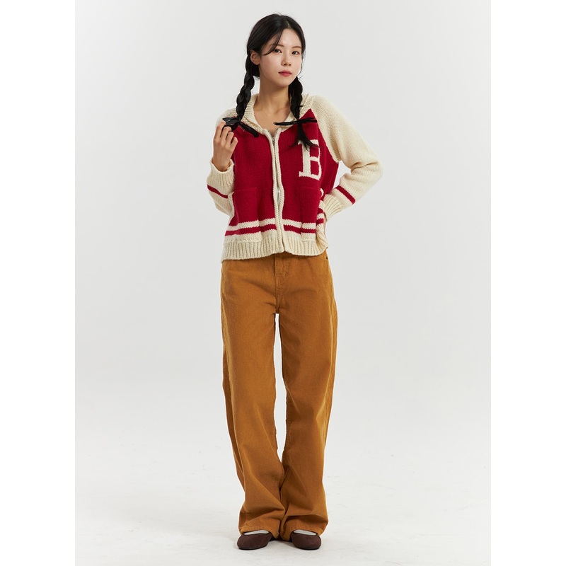 Corduroy Mid-Waist Solid Straight Pants OD320 Dark yellow S