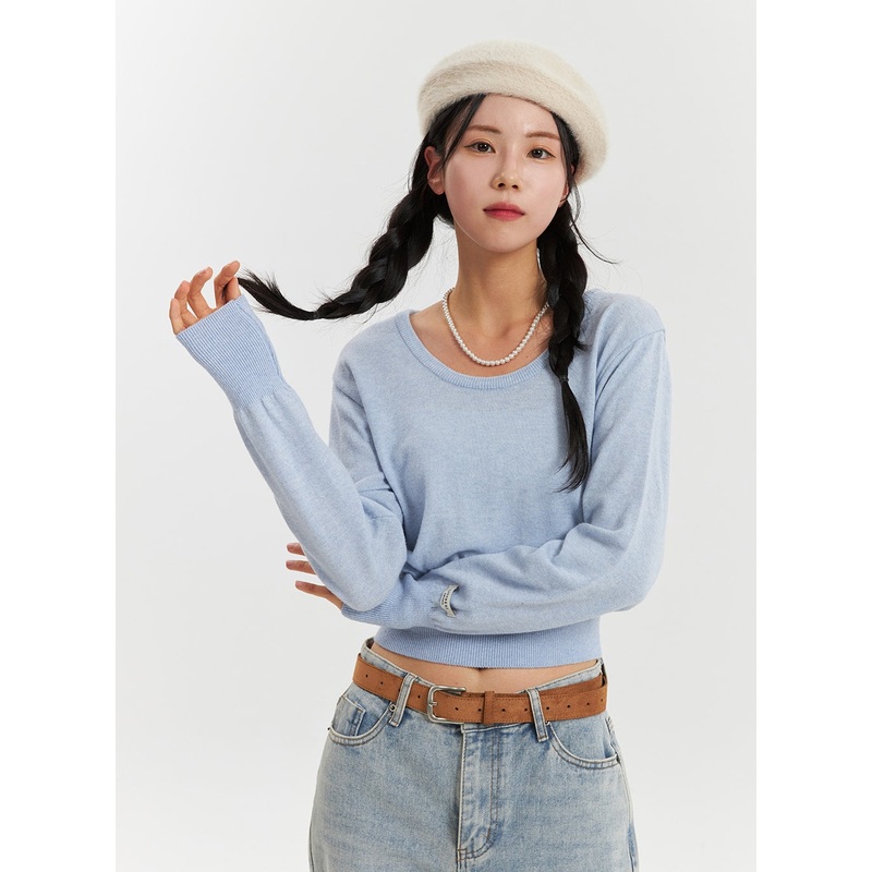 Cozy Cropped Knit Sweater OD320 Light blue S/M