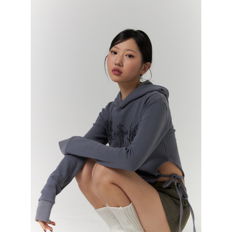Cut-Out Tie Graphic Hoodie Sweatshirt CD318 Dark gray S/M