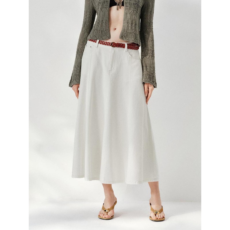 Denim Maxi Skirts White XXS