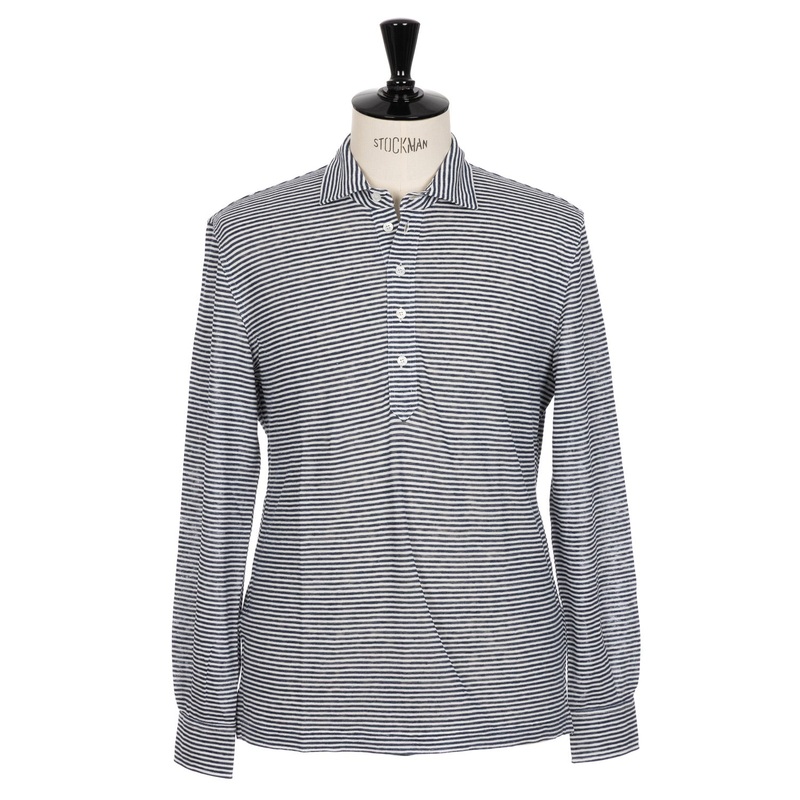 Exclusively for Michael Jondral: Long-Sleeved Polo Shirt “Five” made of Linen and Cotton S