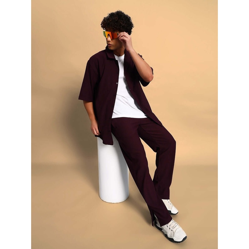 FROWZY CO-ORD SET RIBBED LYCRA WINE XS