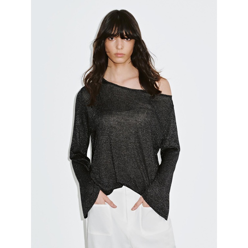 One Shoulder Knitted T-Shirts Black XS