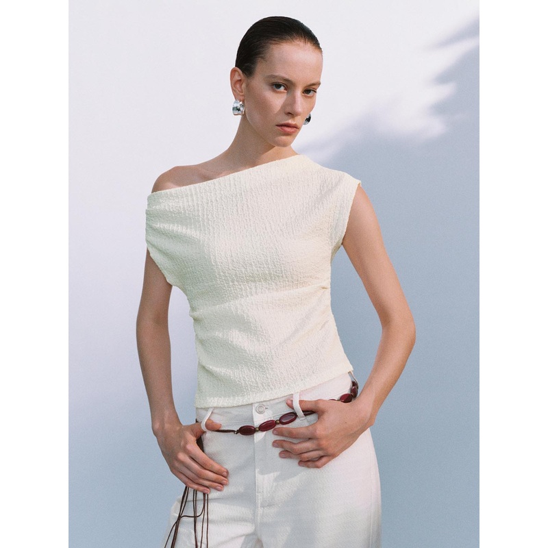 One Shoulder T-Shirts White XS