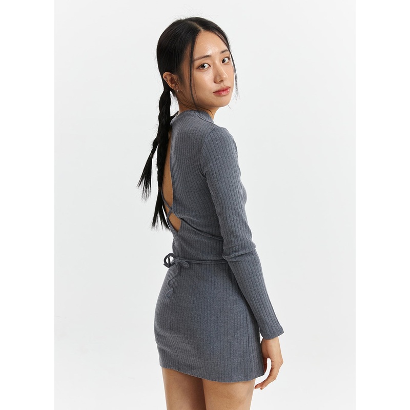 Open Back Mini Dress CD321 Gray S/M