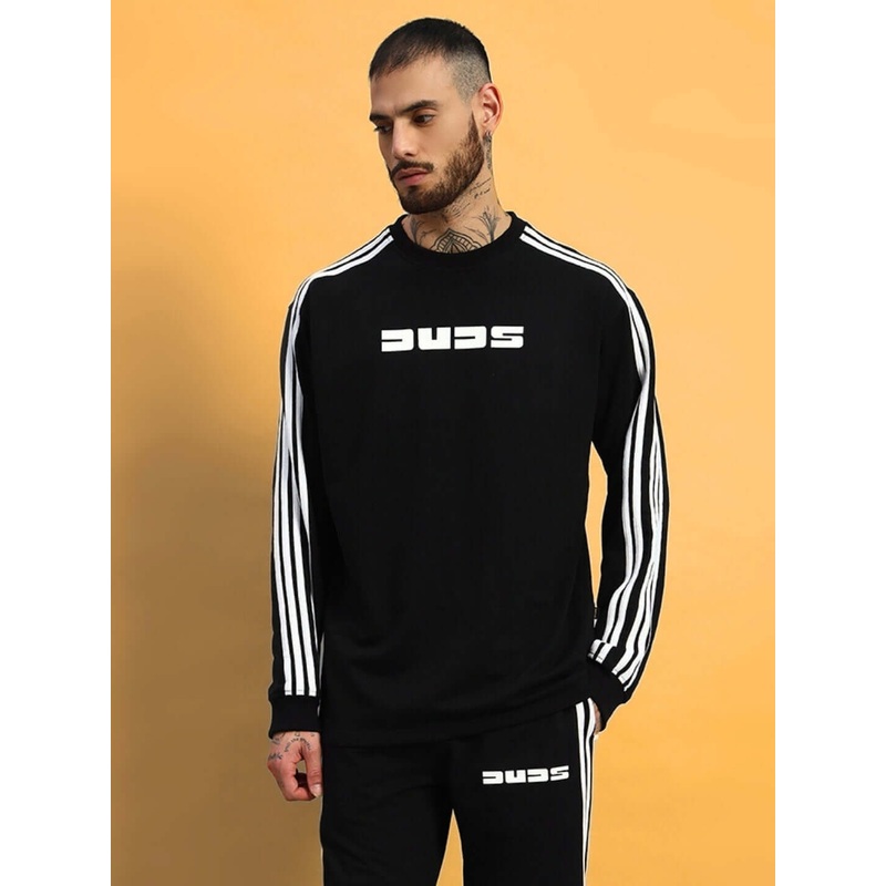 PARKA MEN OVERSIZED SWEATSHIRT BLACK WITH WHITE STRIPE XS