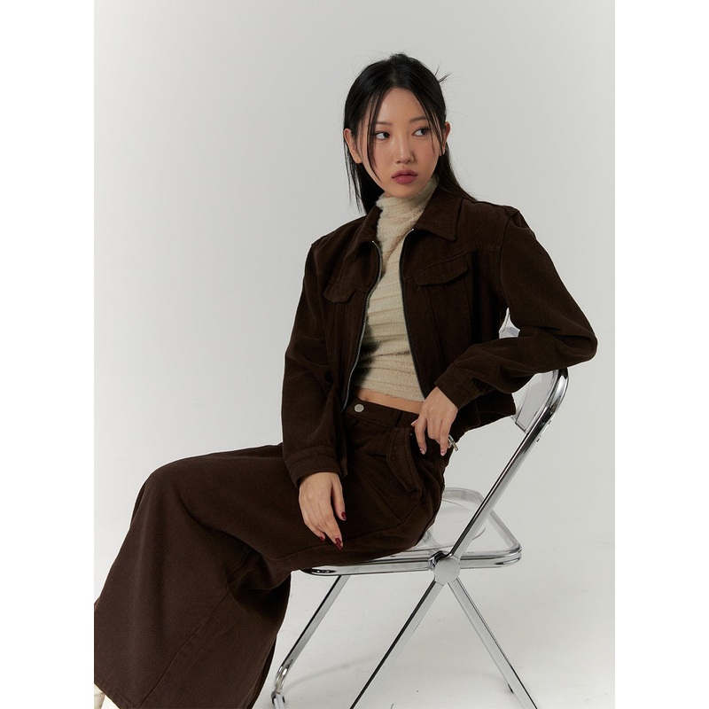 Plush Pants and Collar Zipper Jacket CD315 Dark brown S