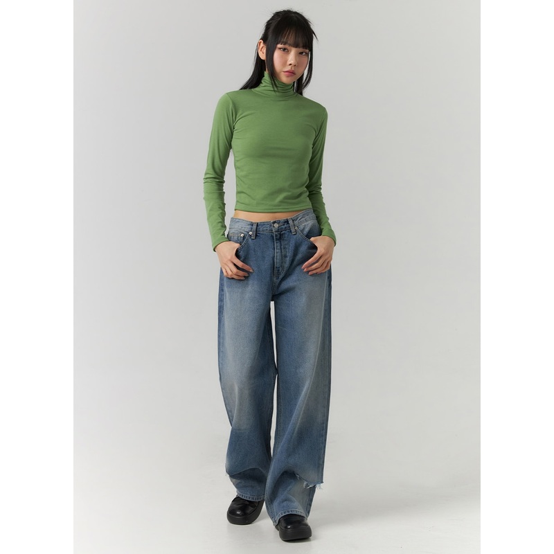 Ripped Straight Leg Jeans CD308 Blue S