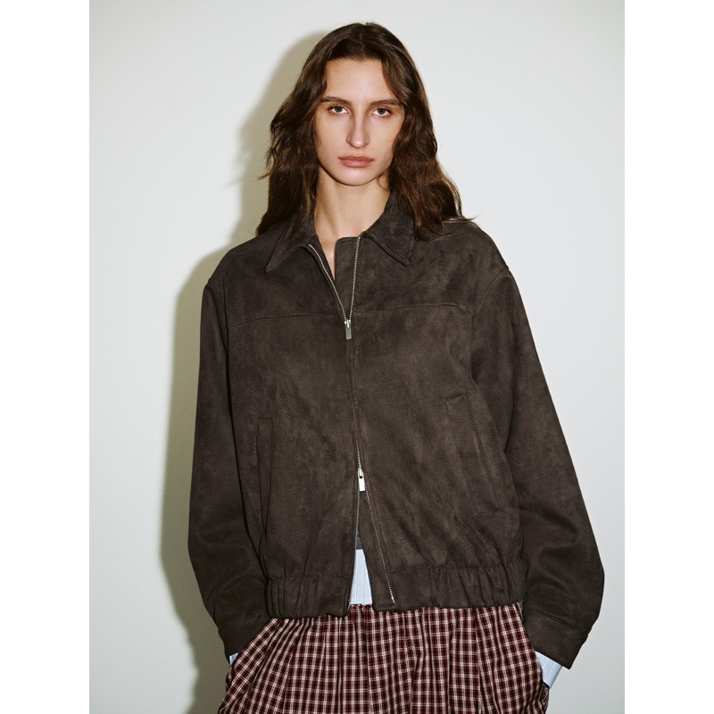 Suede Zip Up Front Jackets Brown XS