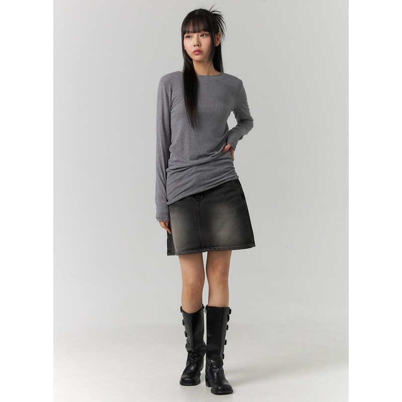 Washed Mini Denim Skirt CD307 Black S