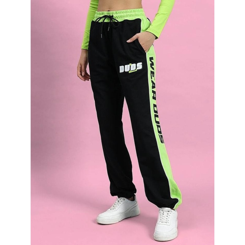 WOMEN PEPPY JOGGERS BLACK NEON GREEN XS