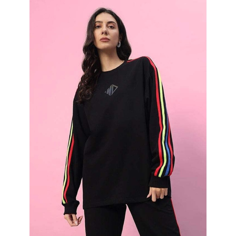 WOMEN RAINBOW COLORBLOCK SWEATSHIRT BLACK XS