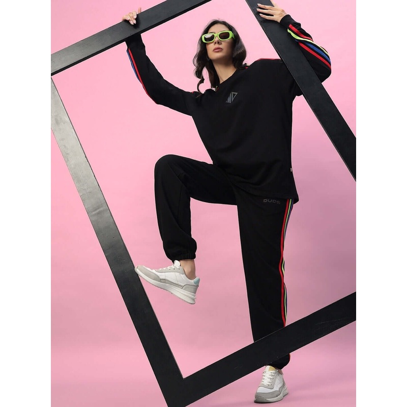 WOMEN RAINBOW OVERSIZED CO-ORD SET BLACK XS