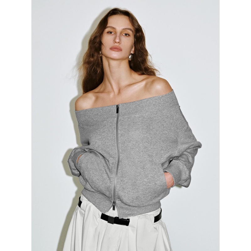 Zip Up Front Jackets Grey XS