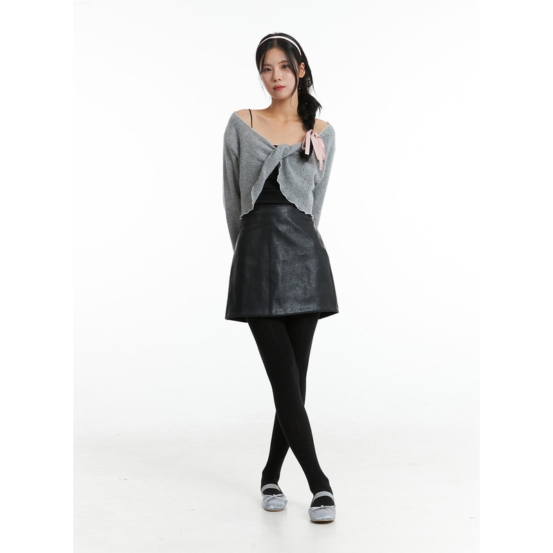 A-Line Faux Leather Mini Skirt OD301 Black S/M