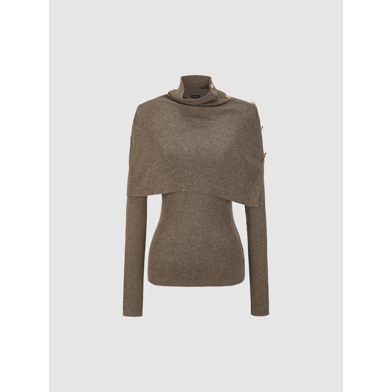 Detachable Knitted T-Shirts Dark Khaki XS