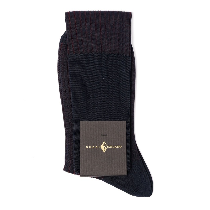 Dunkelblauer Kniestrumpf “Vaniset” mit roten Streifen aus reiner Baumwolle M