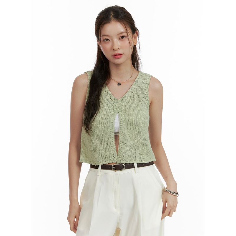 V-Neck Knit Vest OU411 Green S/M
