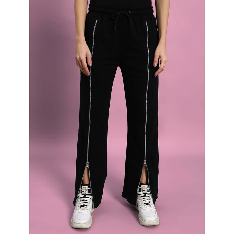 WOMEN BRAZO FRONT OPEN ZIPPER JOGGERS BLACK XS