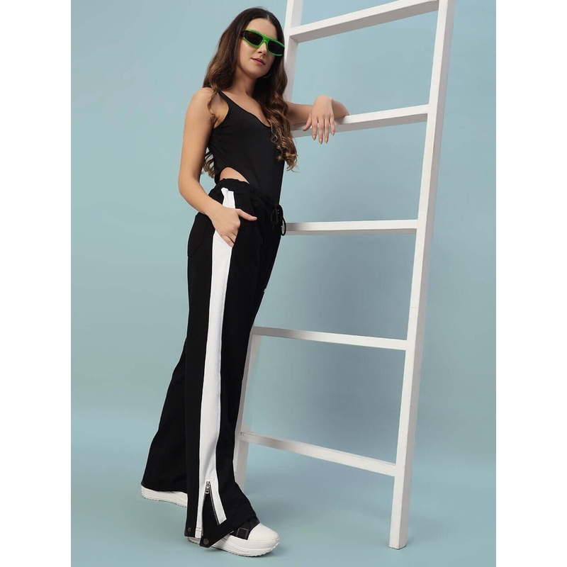 WOMEN WONDER SLIT ZIPPER JOGGERS BLACK WHITE XS