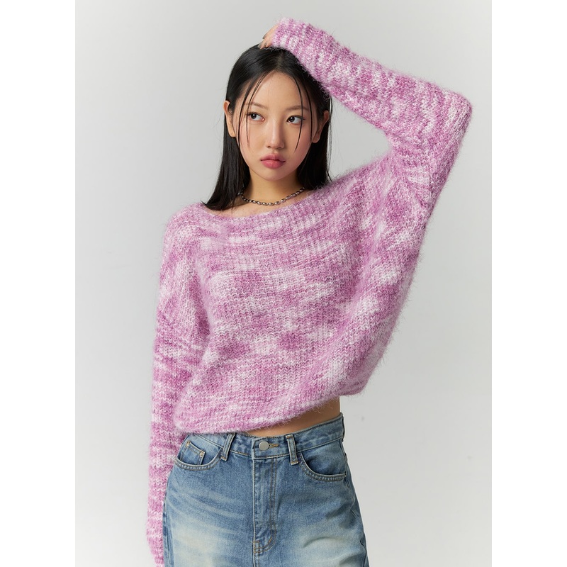 Boat Neck Knit Sweater CN324 Purple S/M