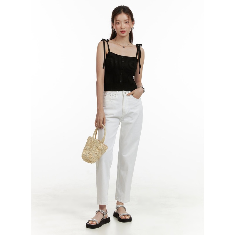 Cotton Crop Straight Fit Pants OU413 White S