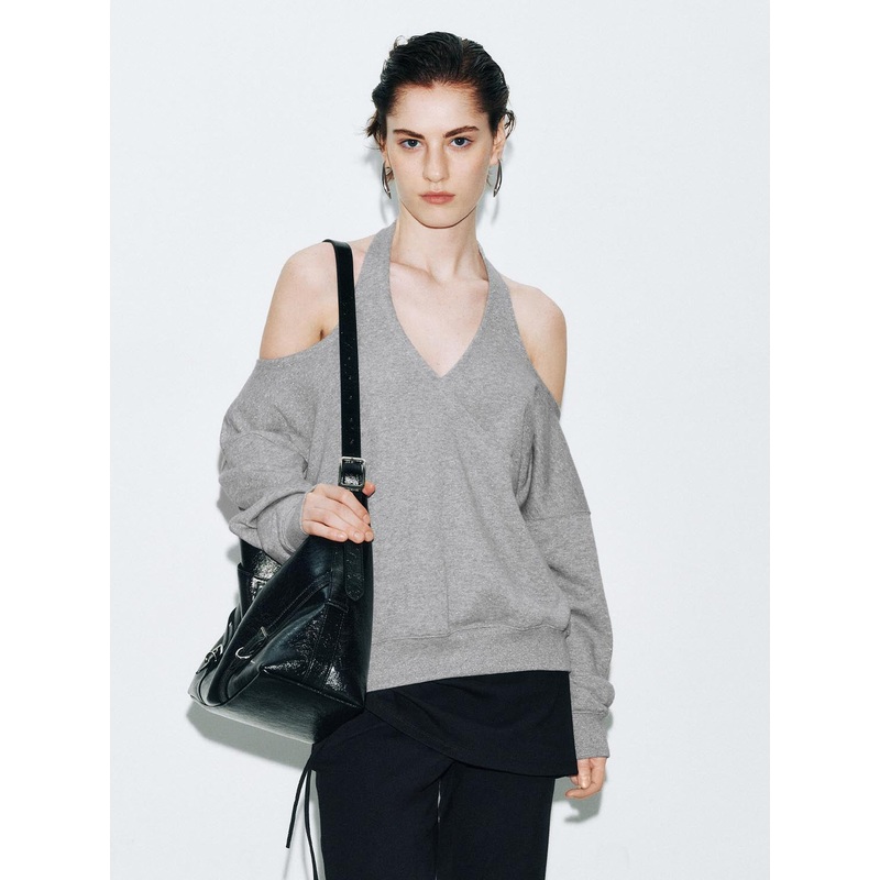 Halter Neck Sweatshirts Grey XS