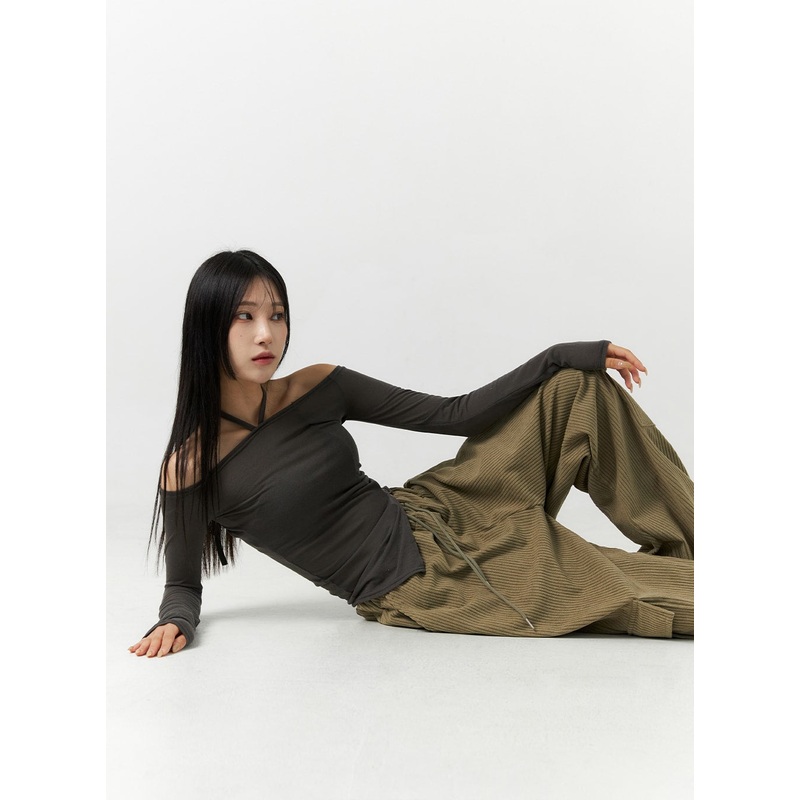 Halter Off Shoulder Top CN320 Dark gray S/M