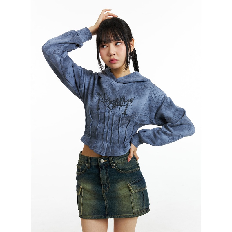 Low Rise Cargo Denim Mini Skirt IN322 Dark blue S