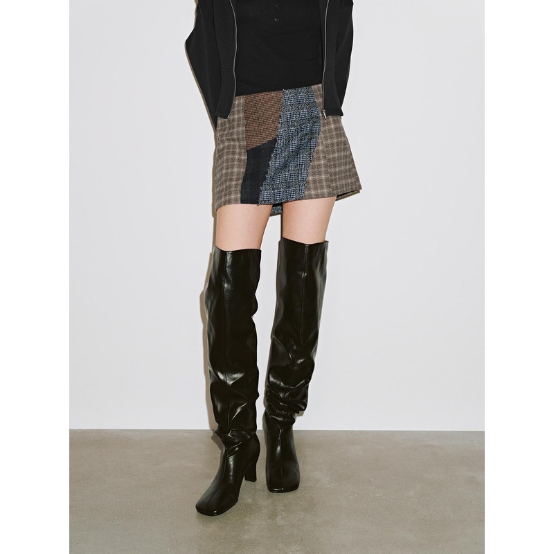 Paneled A-Line Skirts Brown Checkered XXS