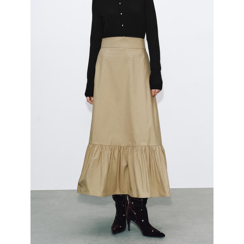 Ruffle A-Line Maxi Skirts Khaki XXS