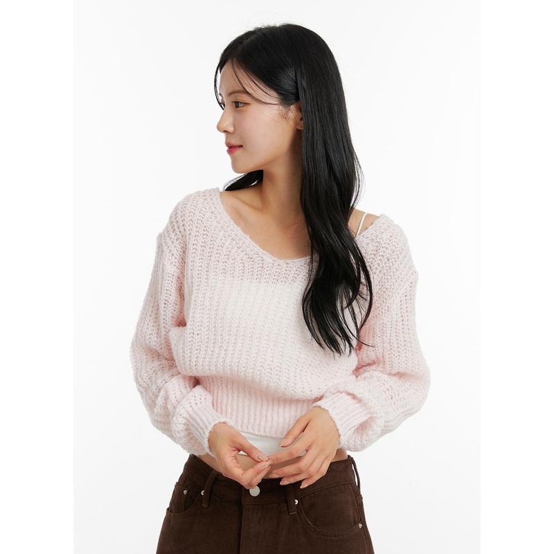 V-Neck Crop Open Body Sweater ON320 Pink S/M