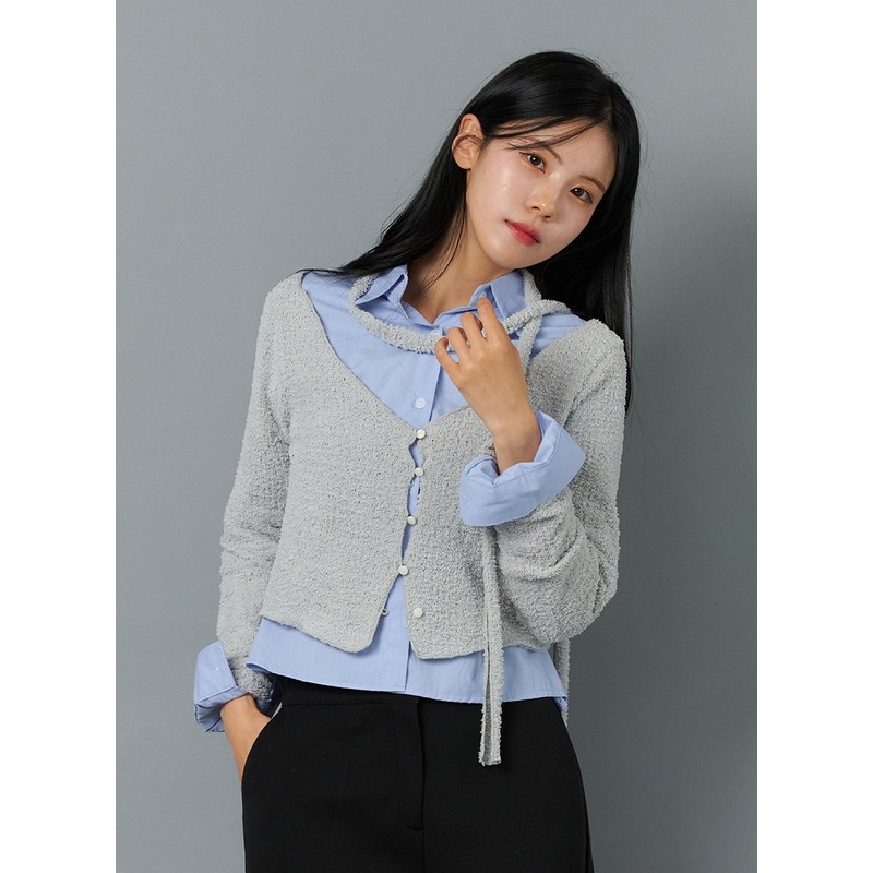 Wide V-Neck Open Button Knit Cardigan ON324 Gray S/M