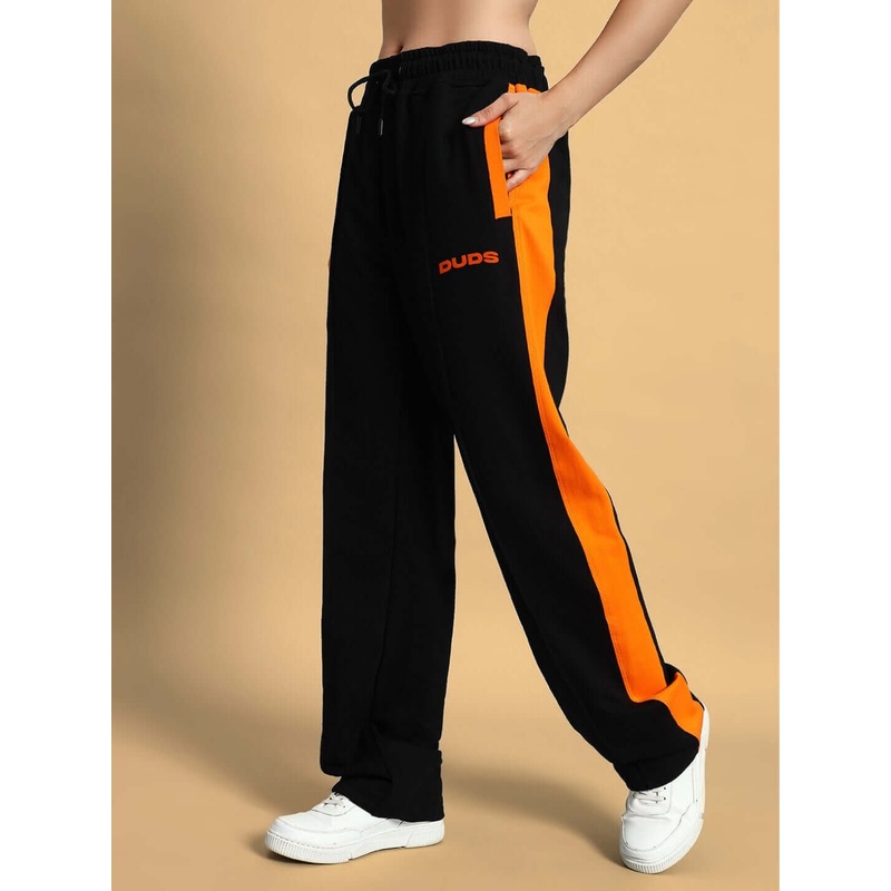 WOMEN BREEZER SIDE CONTRAST JOGGERS BLACK ORANGE XS