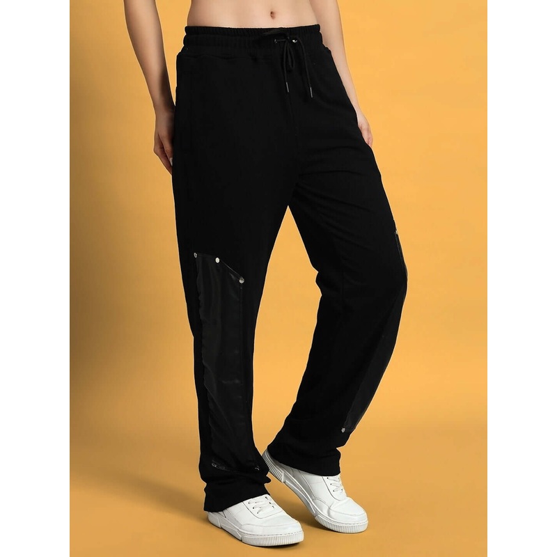 WOMEN RACCOON LEATHER PATCH JOGGERS BLACK XS