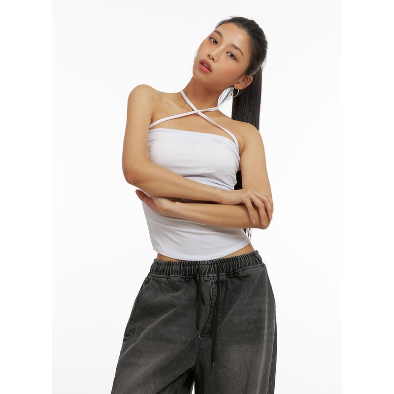 X-Strap Halter Crop Top IU412 White S/M