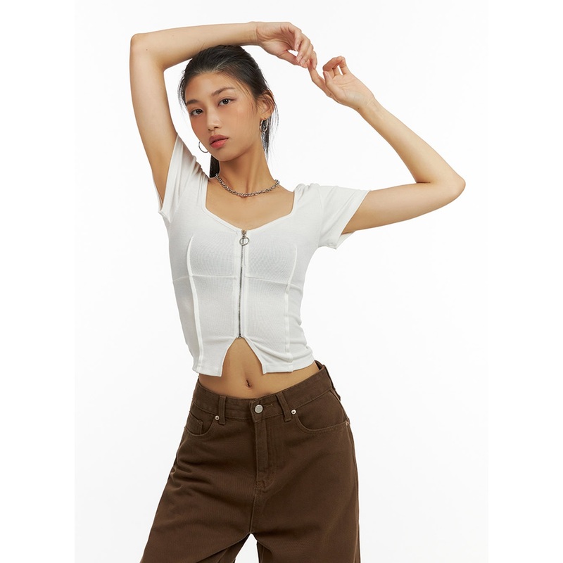 Zip-Up Crop Top IU412 White S/M