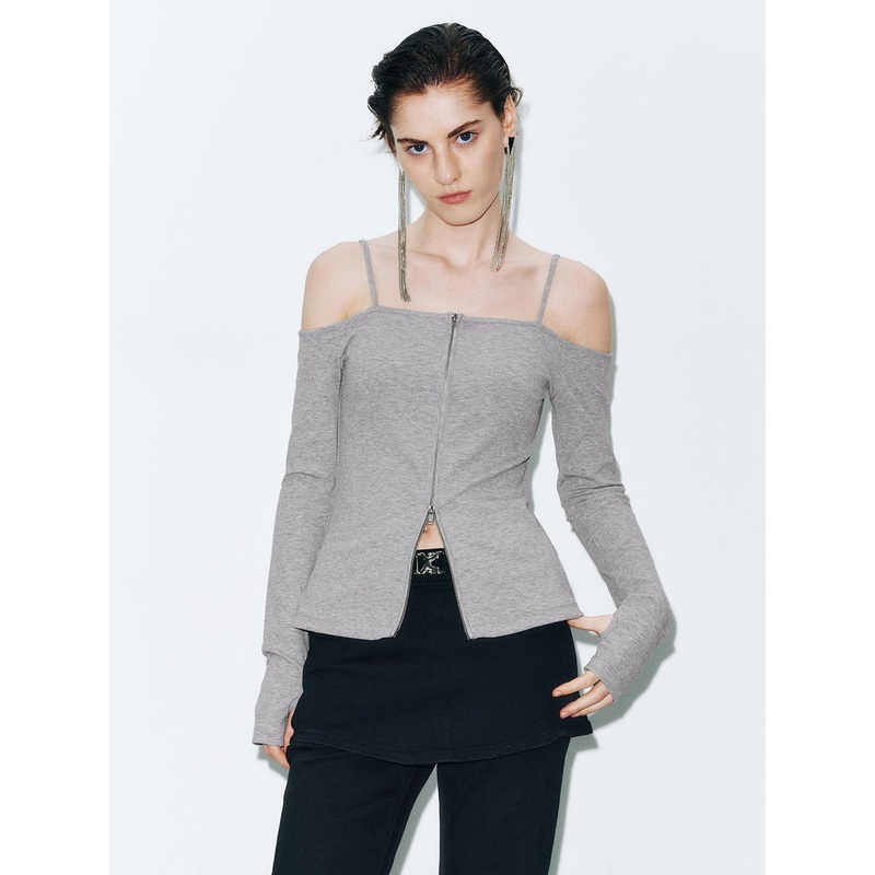 Off Shoulder T-Shirts Light Grey XS