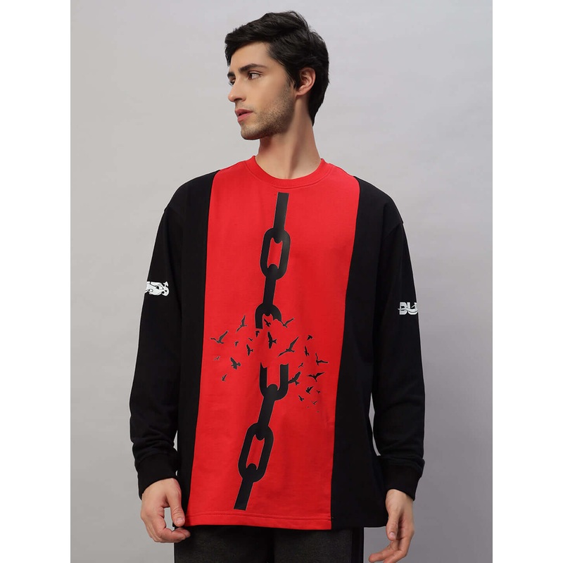 SELF-RULE OVERSIZED SWEATSHIRT BLACK RED XS