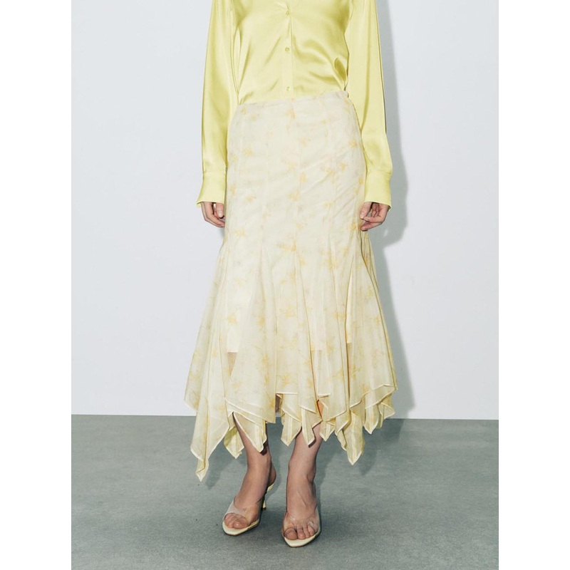 A-Line Fishtail Skirts Yellow Printed XXS