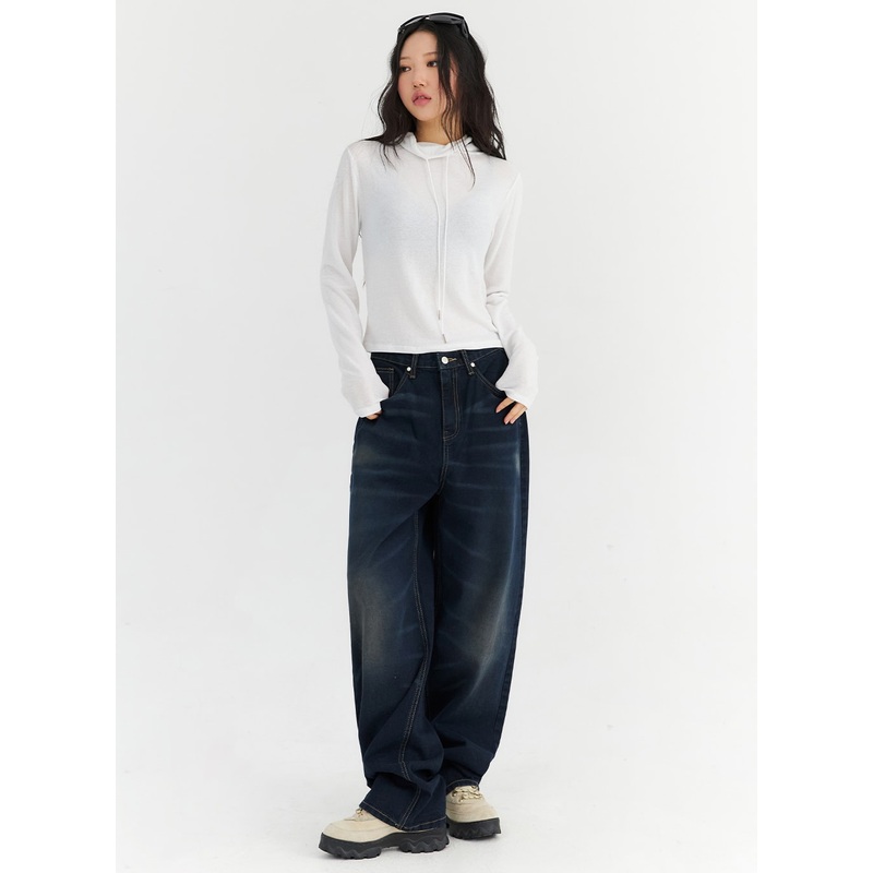 Dark Wash Wide Leg Jeans CN303 Dark blue S