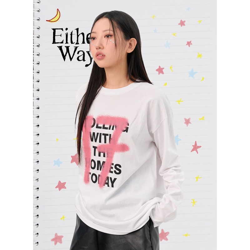 Graphic Print Long Sleeve Top IN301 White M/L