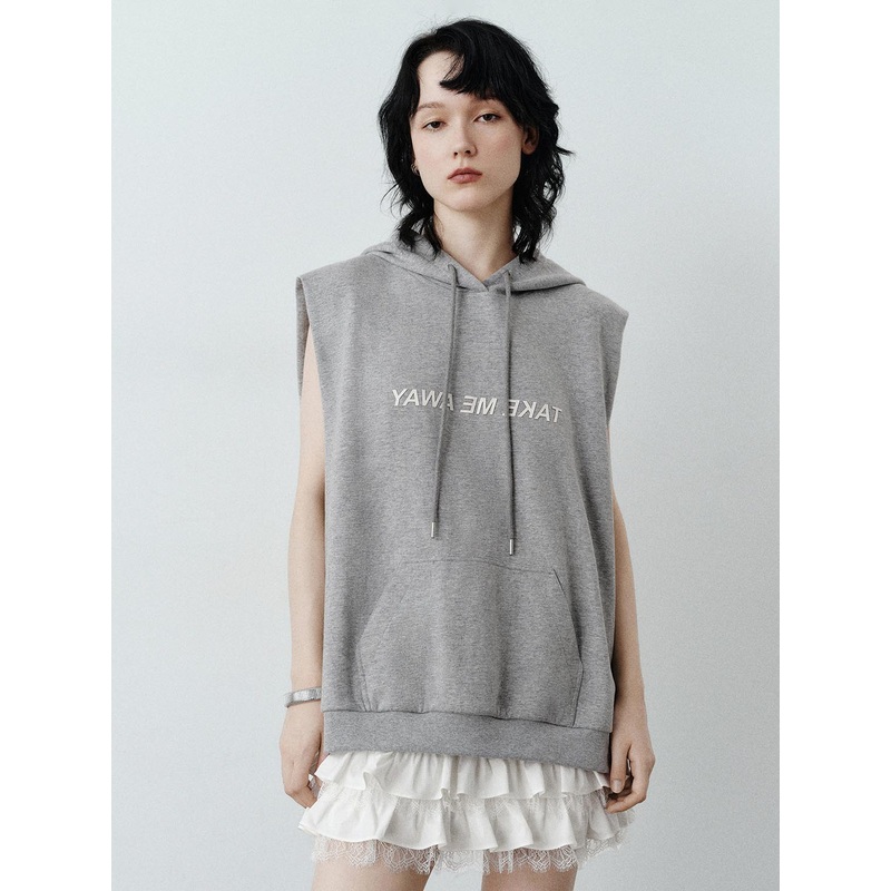 Hoodie Sleeveless Straight Dresses Grey XS
