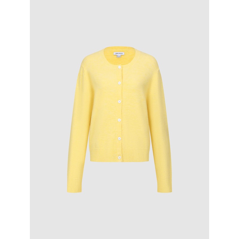 Knitted Crew Neck Cardigans Yellow XS