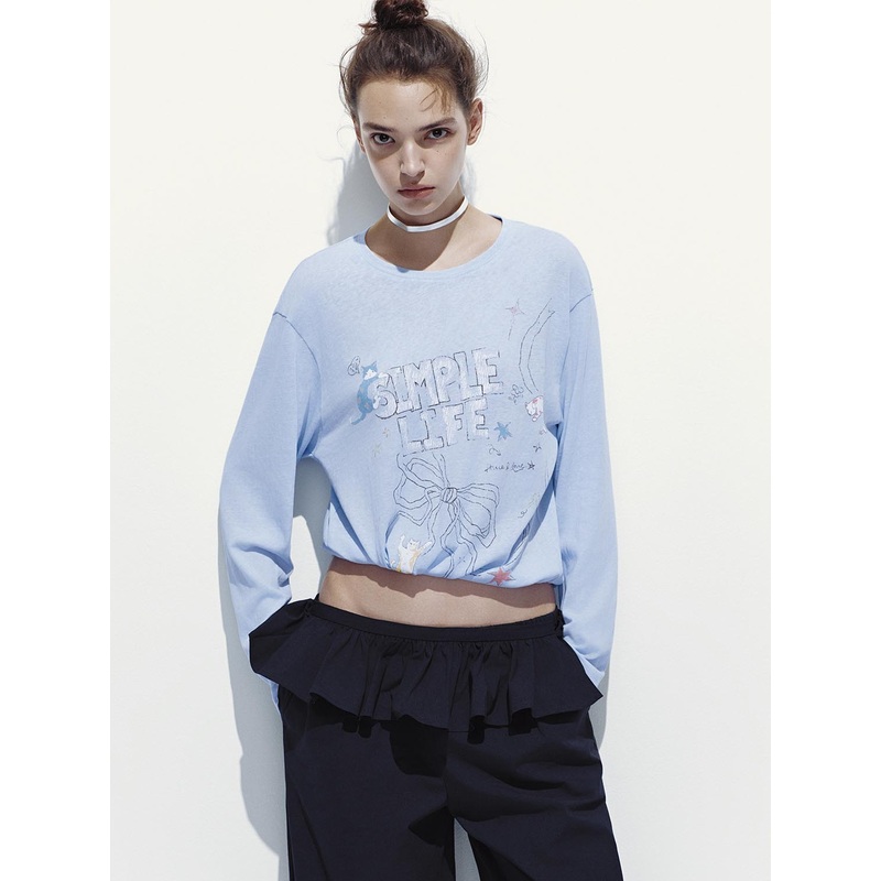 Long Sleeve Printed T-Shirts Blue XS